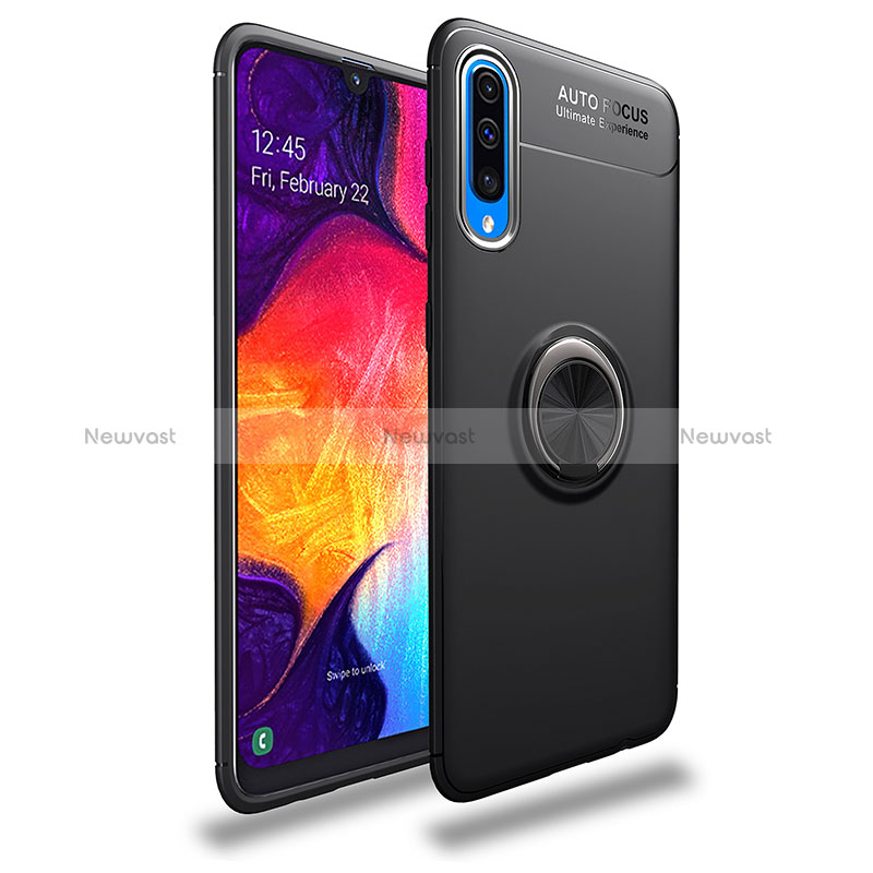 Ultra-thin Silicone Gel Soft Case Cover with Magnetic Finger Ring Stand JM1 for Samsung Galaxy A70 Black