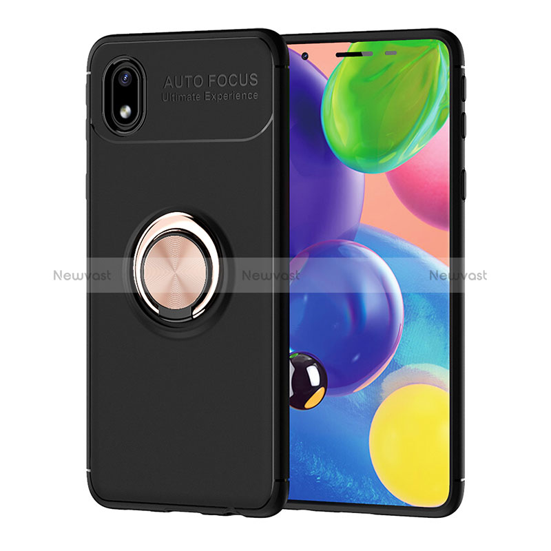 Ultra-thin Silicone Gel Soft Case Cover with Magnetic Finger Ring Stand JM1 for Samsung Galaxy M01 Core Gold and Black