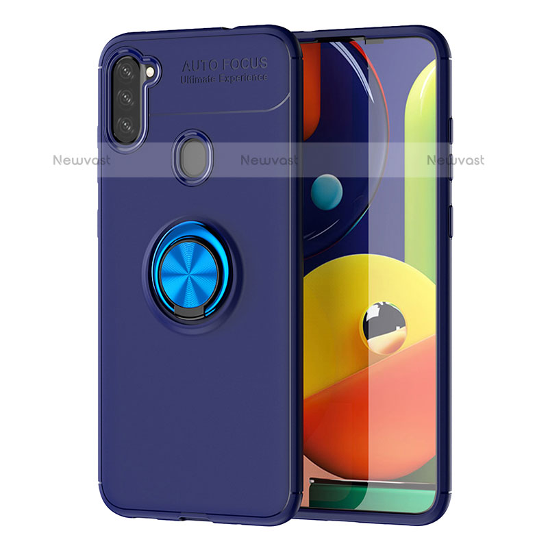 Ultra-thin Silicone Gel Soft Case Cover with Magnetic Finger Ring Stand JM1 for Samsung Galaxy M11 Blue