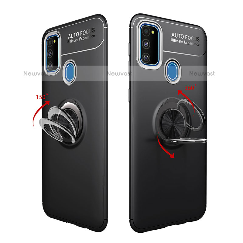 Ultra-thin Silicone Gel Soft Case Cover with Magnetic Finger Ring Stand JM1 for Samsung Galaxy M21