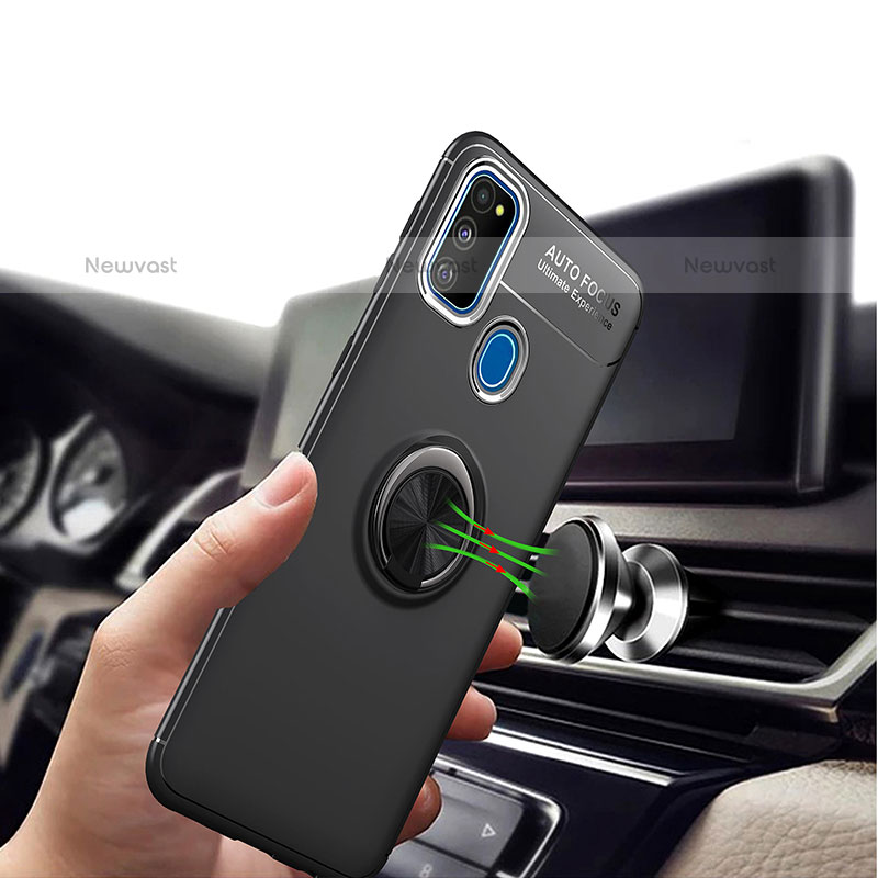 Ultra-thin Silicone Gel Soft Case Cover with Magnetic Finger Ring Stand JM1 for Samsung Galaxy M21