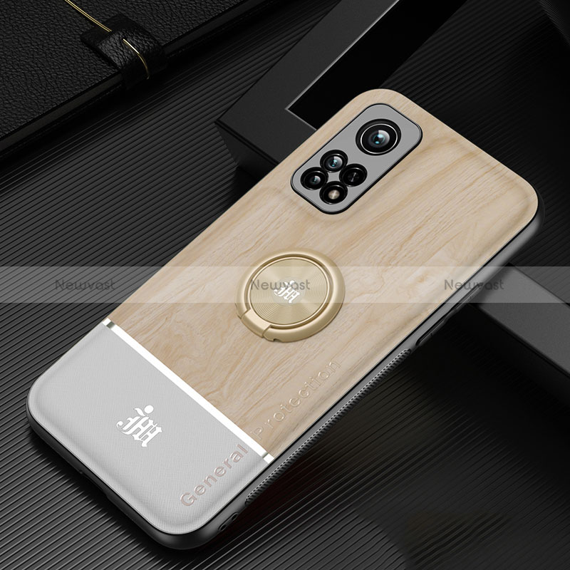 Ultra-thin Silicone Gel Soft Case Cover with Magnetic Finger Ring Stand JM1 for Xiaomi Mi 10T Pro 5G Gold