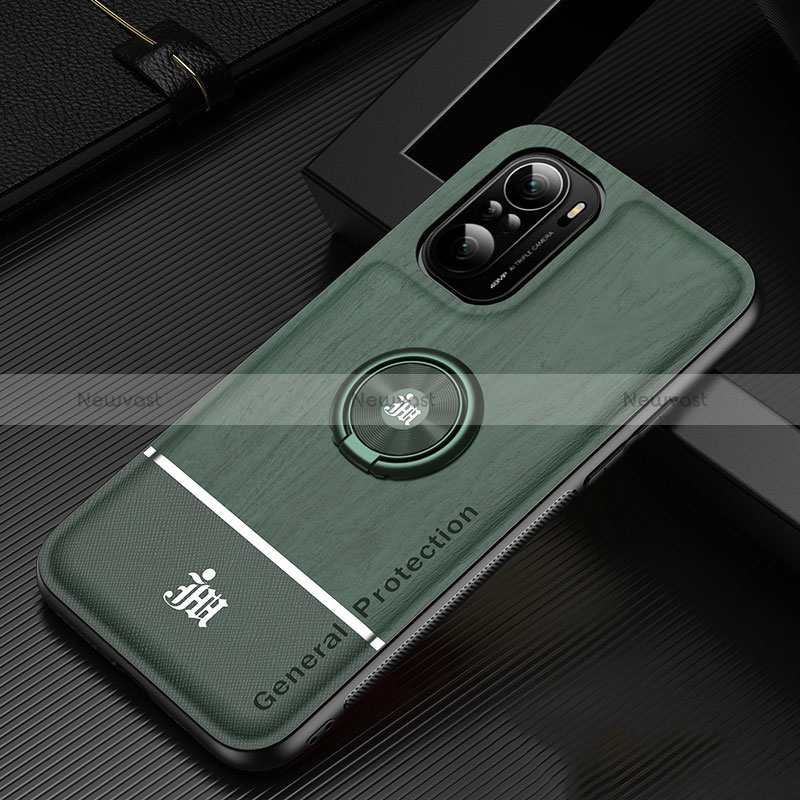 Ultra-thin Silicone Gel Soft Case Cover with Magnetic Finger Ring Stand JM1 for Xiaomi Mi 11X Pro 5G Green