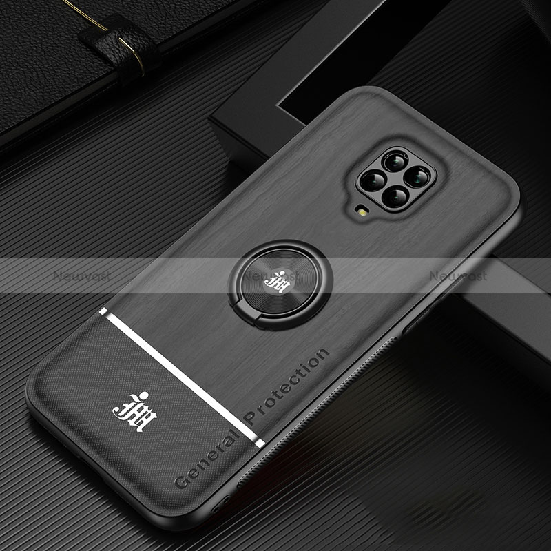 Ultra-thin Silicone Gel Soft Case Cover with Magnetic Finger Ring Stand JM1 for Xiaomi Redmi Note 9 Pro Black