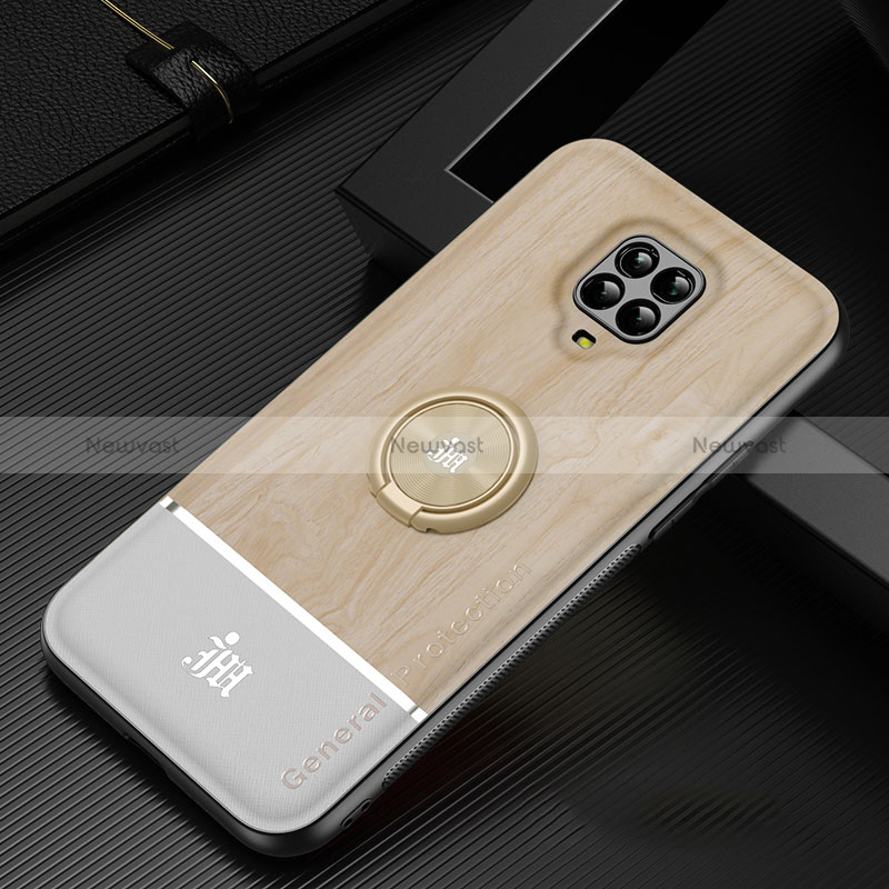 Ultra-thin Silicone Gel Soft Case Cover with Magnetic Finger Ring Stand JM1 for Xiaomi Redmi Note 9 Pro Gold