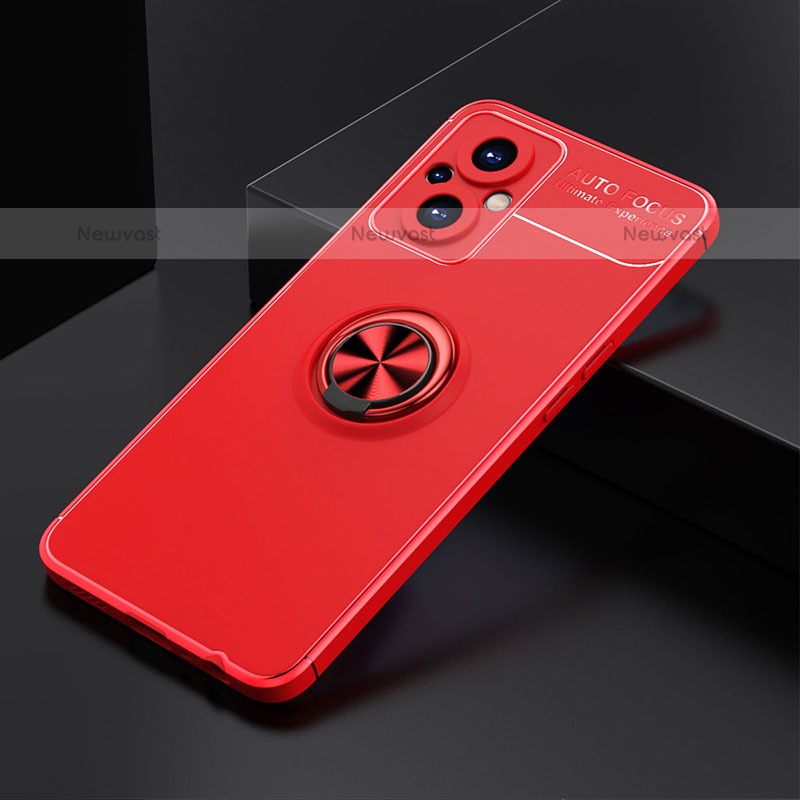 Ultra-thin Silicone Gel Soft Case Cover with Magnetic Finger Ring Stand JM2 for OnePlus Nord N20 5G Red