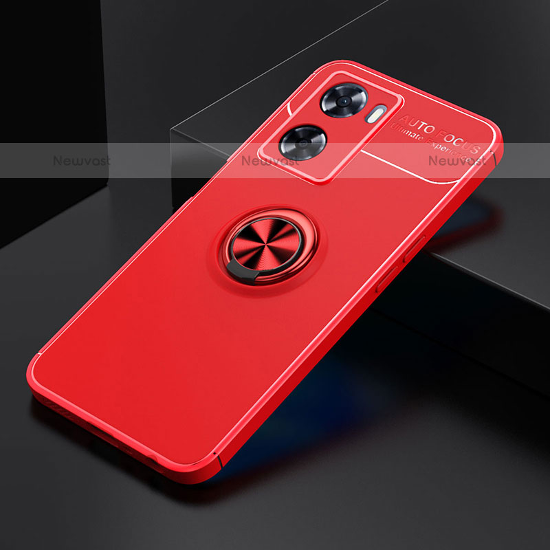 Ultra-thin Silicone Gel Soft Case Cover with Magnetic Finger Ring Stand JM2 for OnePlus Nord N20 SE Red