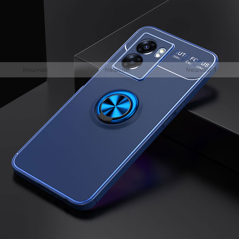 Ultra-thin Silicone Gel Soft Case Cover with Magnetic Finger Ring Stand JM2 for OnePlus Nord N300 5G Blue
