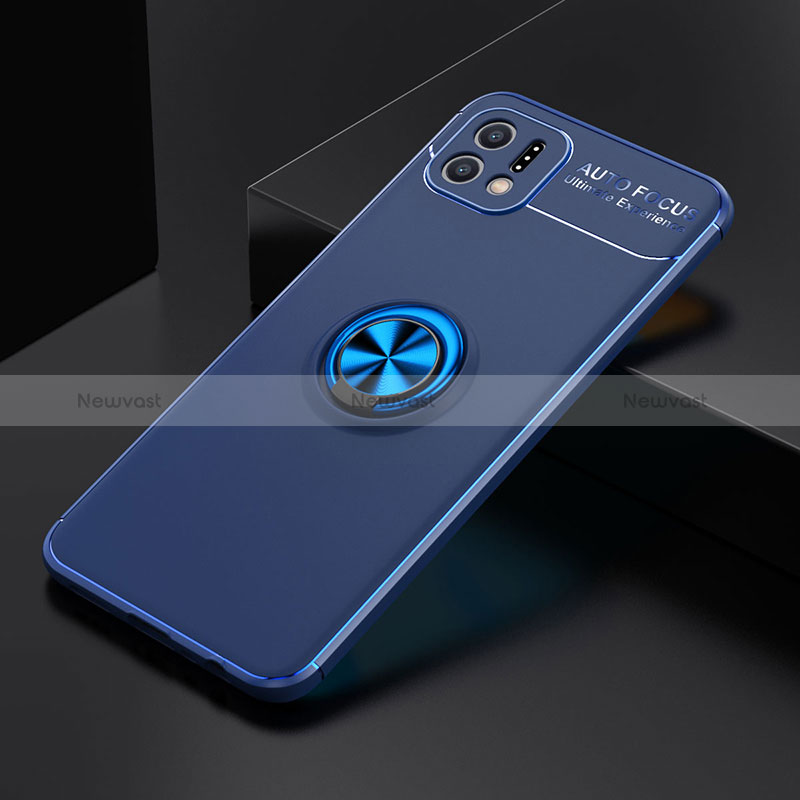 Ultra-thin Silicone Gel Soft Case Cover with Magnetic Finger Ring Stand JM2 for Oppo A16e Blue
