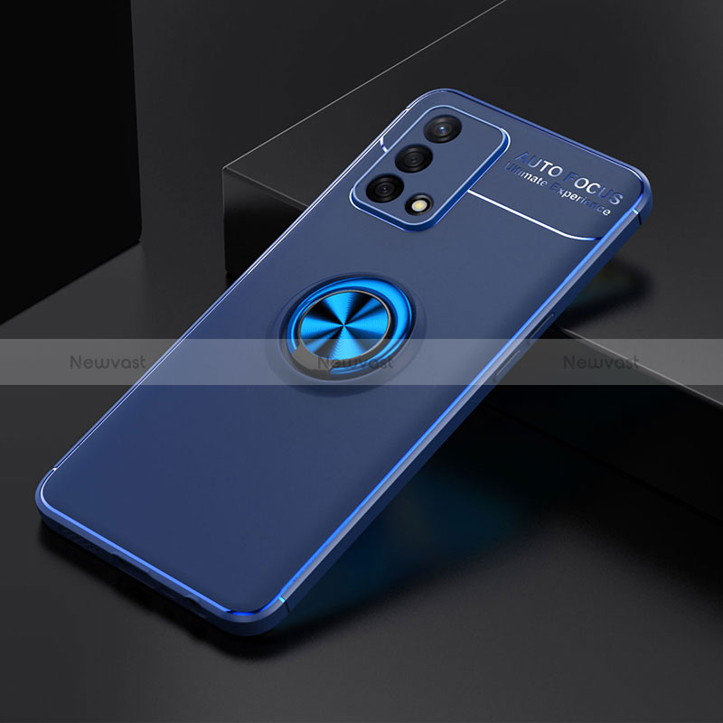 Ultra-thin Silicone Gel Soft Case Cover with Magnetic Finger Ring Stand JM2 for Oppo A95 4G Blue
