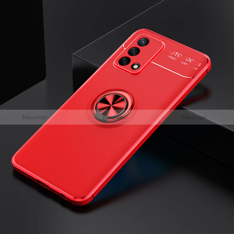 Ultra-thin Silicone Gel Soft Case Cover with Magnetic Finger Ring Stand JM2 for Oppo A95 4G Red