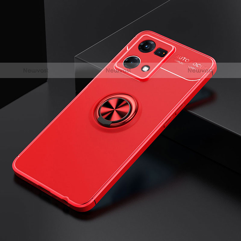 Ultra-thin Silicone Gel Soft Case Cover with Magnetic Finger Ring Stand JM2 for Oppo F21s Pro 4G Red