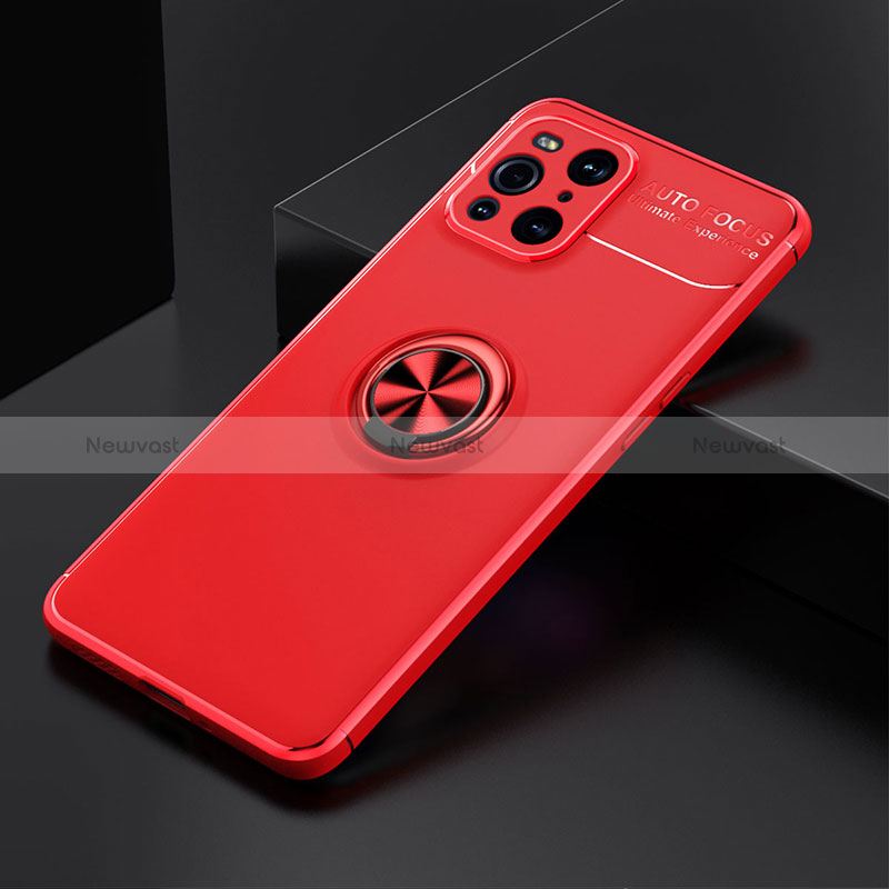 Ultra-thin Silicone Gel Soft Case Cover with Magnetic Finger Ring Stand JM2 for Oppo Find X3 5G