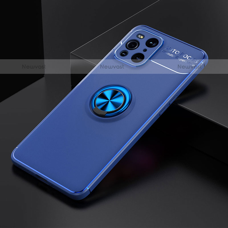 Ultra-thin Silicone Gel Soft Case Cover with Magnetic Finger Ring Stand JM2 for Oppo Find X3 Pro 5G Blue