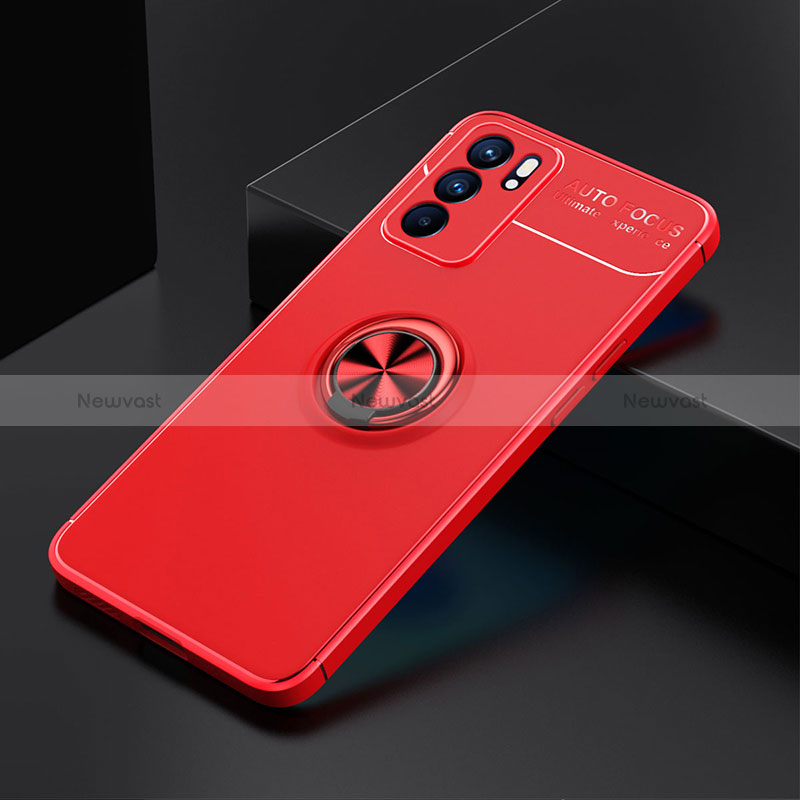 Ultra-thin Silicone Gel Soft Case Cover with Magnetic Finger Ring Stand JM2 for Oppo Reno6 5G
