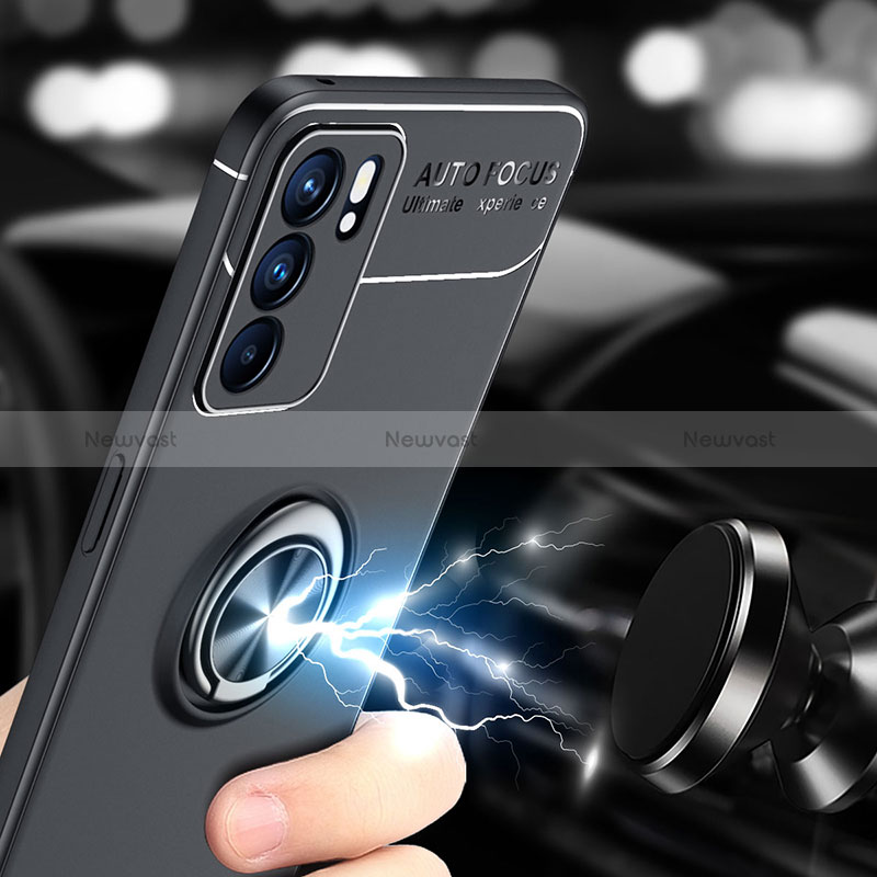 Ultra-thin Silicone Gel Soft Case Cover with Magnetic Finger Ring Stand JM2 for Oppo Reno6 5G
