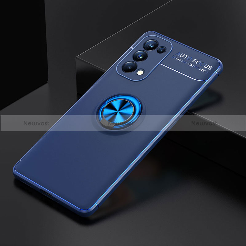 Ultra-thin Silicone Gel Soft Case Cover with Magnetic Finger Ring Stand JM2 for Oppo Reno6 Pro+ Plus 5G Blue