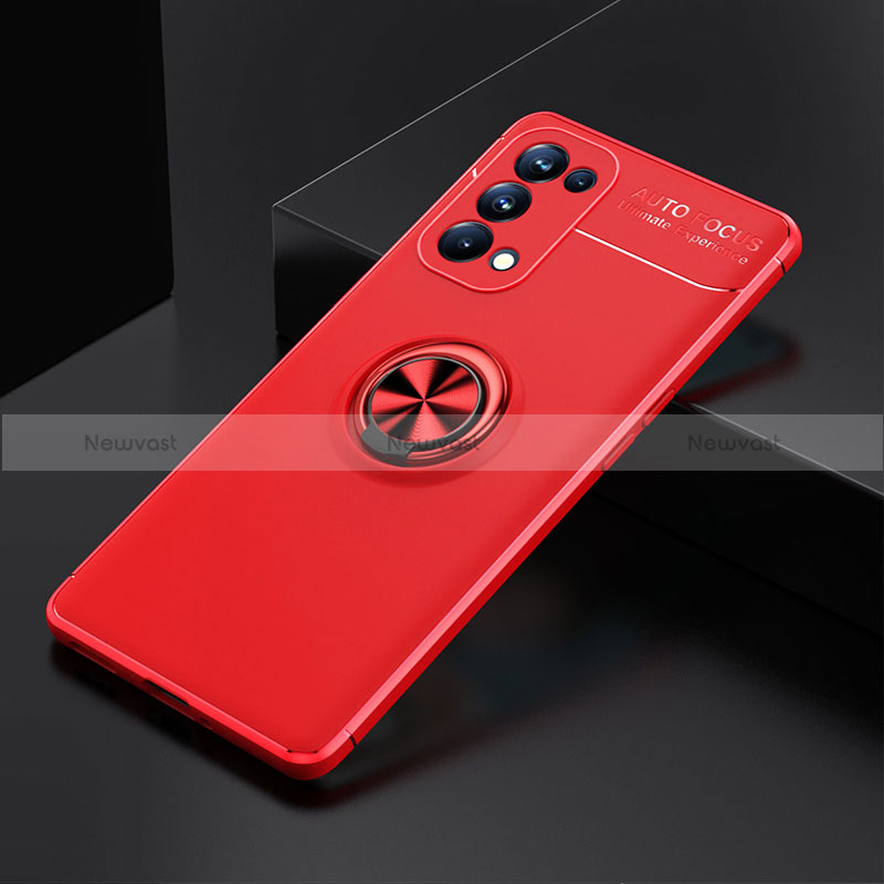 Ultra-thin Silicone Gel Soft Case Cover with Magnetic Finger Ring Stand JM2 for Oppo Reno6 Pro+ Plus 5G Red