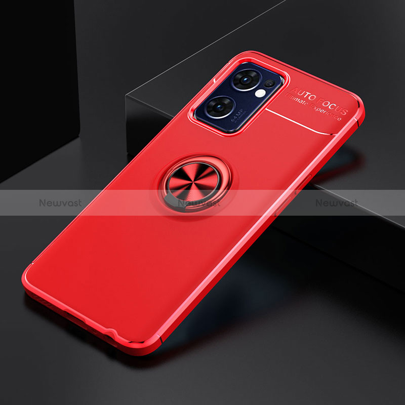 Ultra-thin Silicone Gel Soft Case Cover with Magnetic Finger Ring Stand JM2 for Oppo Reno7 5G Red