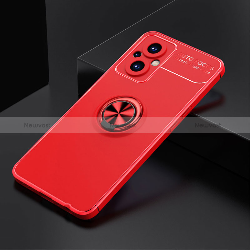 Ultra-thin Silicone Gel Soft Case Cover with Magnetic Finger Ring Stand JM2 for Oppo Reno7 Lite 5G Red