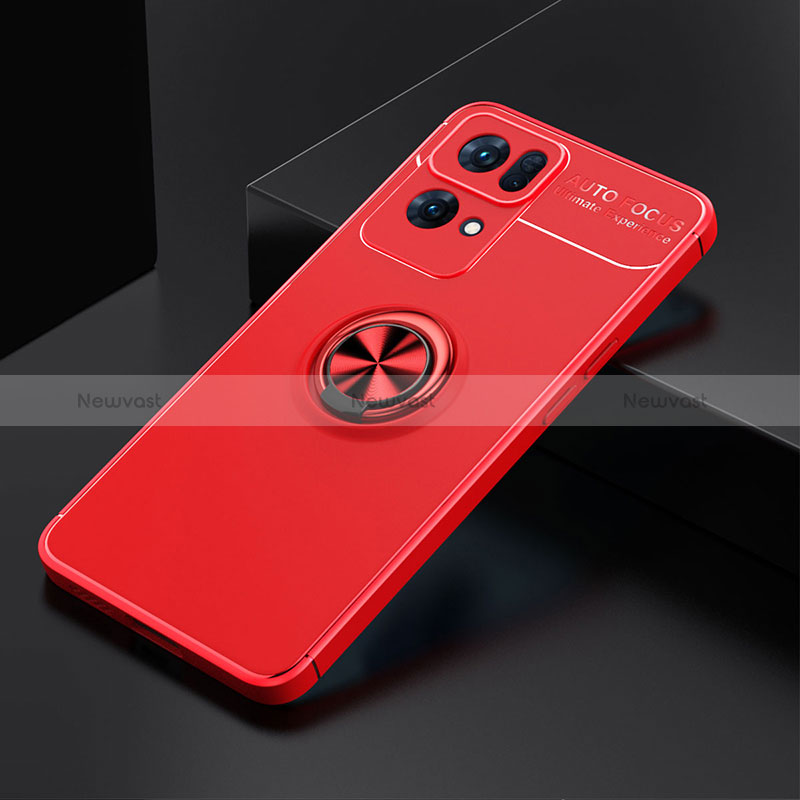 Ultra-thin Silicone Gel Soft Case Cover with Magnetic Finger Ring Stand JM2 for Oppo Reno7 Pro 5G Red