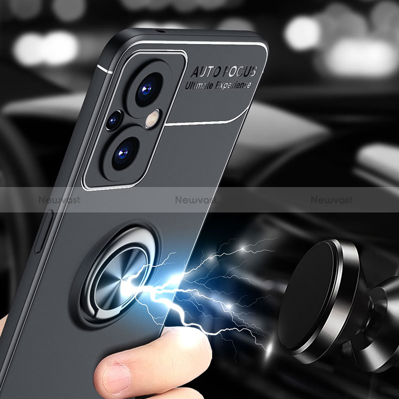 Ultra-thin Silicone Gel Soft Case Cover with Magnetic Finger Ring Stand JM2 for Oppo Reno7 Z 5G