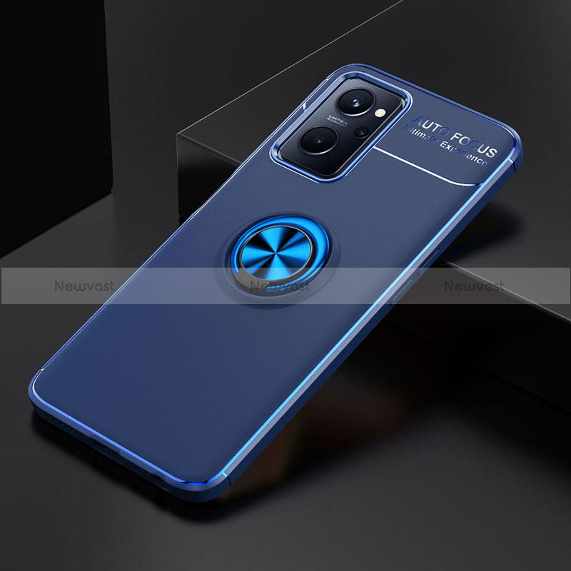 Ultra-thin Silicone Gel Soft Case Cover with Magnetic Finger Ring Stand JM2 for Realme 9i 4G Blue