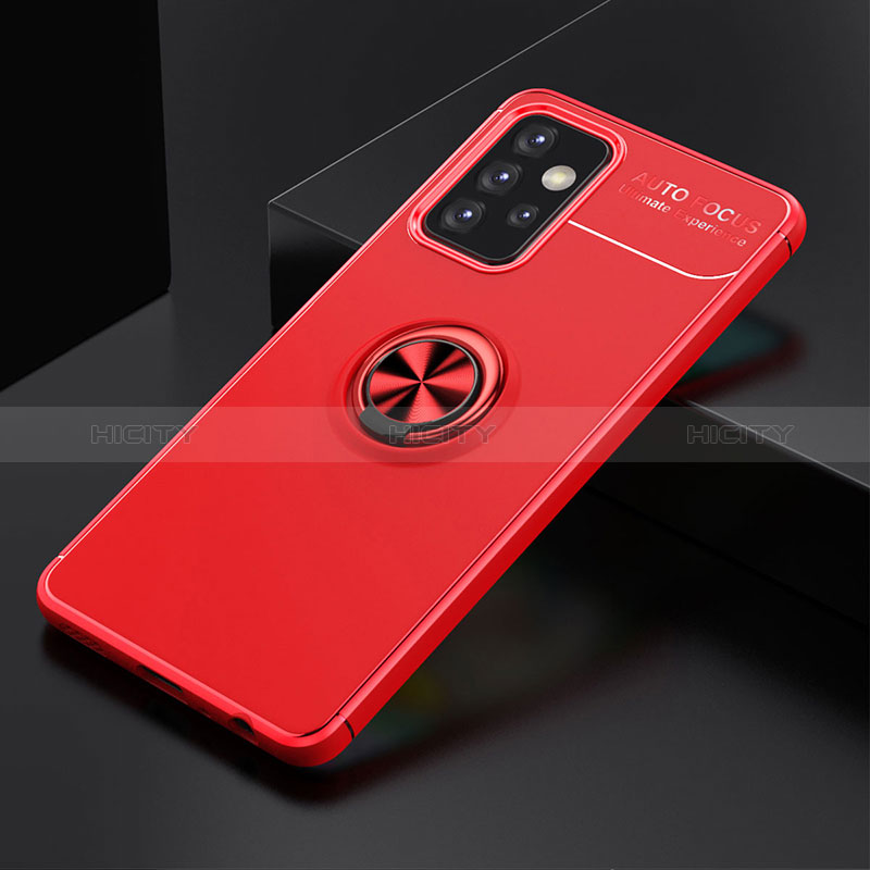Ultra-thin Silicone Gel Soft Case Cover with Magnetic Finger Ring Stand JM2 for Samsung Galaxy A72 5G Red