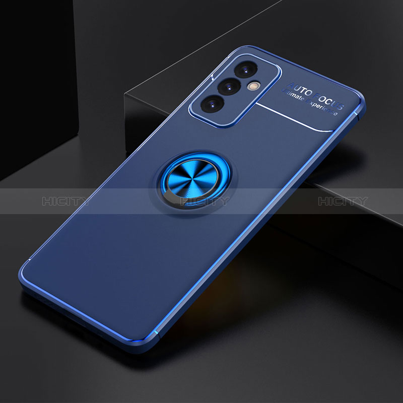 Ultra-thin Silicone Gel Soft Case Cover with Magnetic Finger Ring Stand JM2 for Samsung Galaxy A82 5G Blue