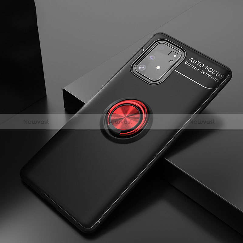 Ultra-thin Silicone Gel Soft Case Cover with Magnetic Finger Ring Stand JM2 for Samsung Galaxy S10 Lite Red and Black