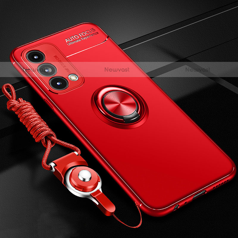 Ultra-thin Silicone Gel Soft Case Cover with Magnetic Finger Ring Stand JM3 for OnePlus Nord N200 5G Red