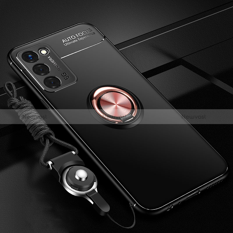 Ultra-thin Silicone Gel Soft Case Cover with Magnetic Finger Ring Stand JM3 for Oppo A53s 5G