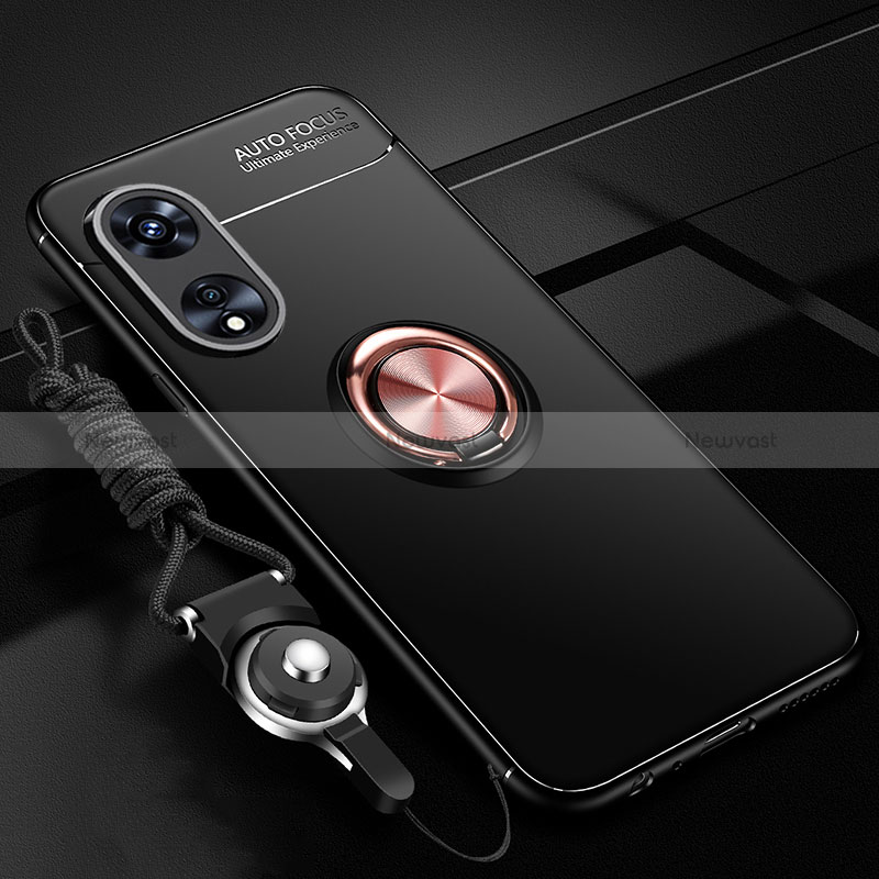 Ultra-thin Silicone Gel Soft Case Cover with Magnetic Finger Ring Stand JM3 for Oppo A58 5G