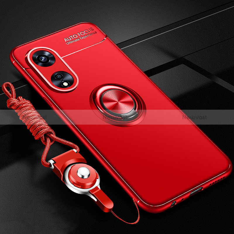 Ultra-thin Silicone Gel Soft Case Cover with Magnetic Finger Ring Stand JM3 for Oppo A58x 5G Red