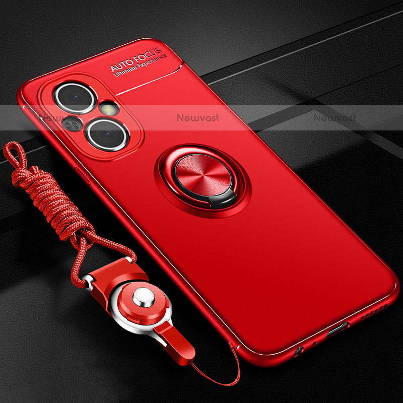 Ultra-thin Silicone Gel Soft Case Cover with Magnetic Finger Ring Stand JM3 for Oppo F21s Pro 5G Red