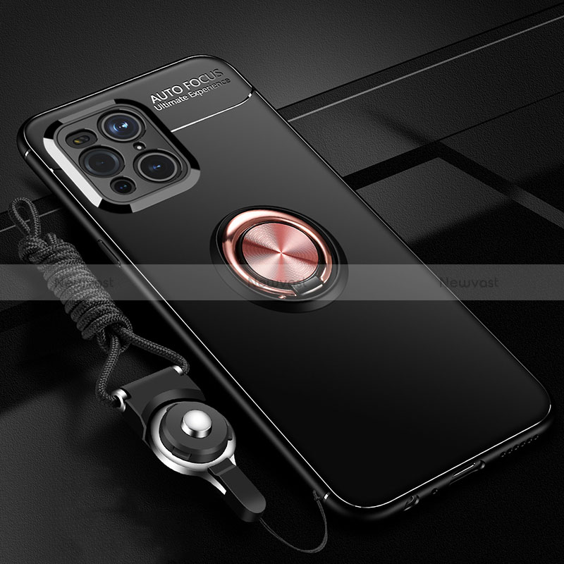 Ultra-thin Silicone Gel Soft Case Cover with Magnetic Finger Ring Stand JM3 for Oppo Find X3 5G