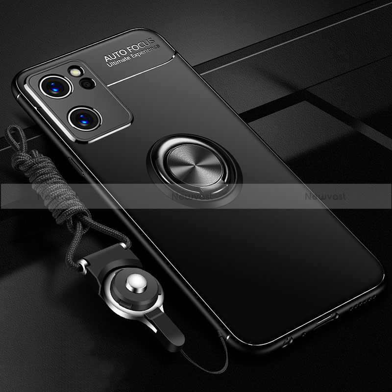 Ultra-thin Silicone Gel Soft Case Cover with Magnetic Finger Ring Stand JM3 for Oppo Find X5 Lite 5G Black