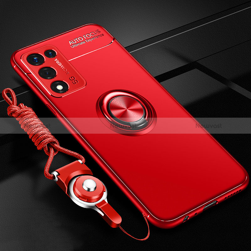 Ultra-thin Silicone Gel Soft Case Cover with Magnetic Finger Ring Stand JM3 for Oppo K9S 5G Red