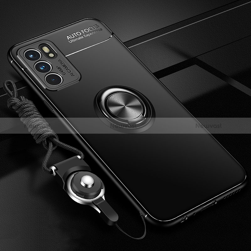 Ultra-thin Silicone Gel Soft Case Cover with Magnetic Finger Ring Stand JM3 for Oppo Reno6 5G Black
