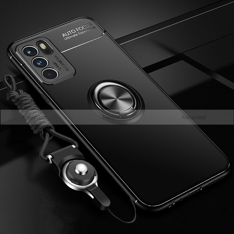 Ultra-thin Silicone Gel Soft Case Cover with Magnetic Finger Ring Stand JM3 for Oppo Reno6 Pro 5G India Black