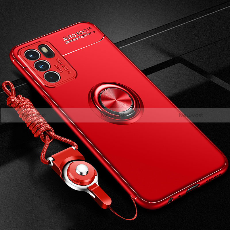 Ultra-thin Silicone Gel Soft Case Cover with Magnetic Finger Ring Stand JM3 for Oppo Reno6 Pro 5G India Red