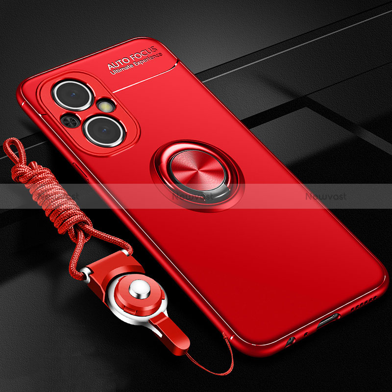 Ultra-thin Silicone Gel Soft Case Cover with Magnetic Finger Ring Stand JM3 for Oppo Reno7 Z 5G Red