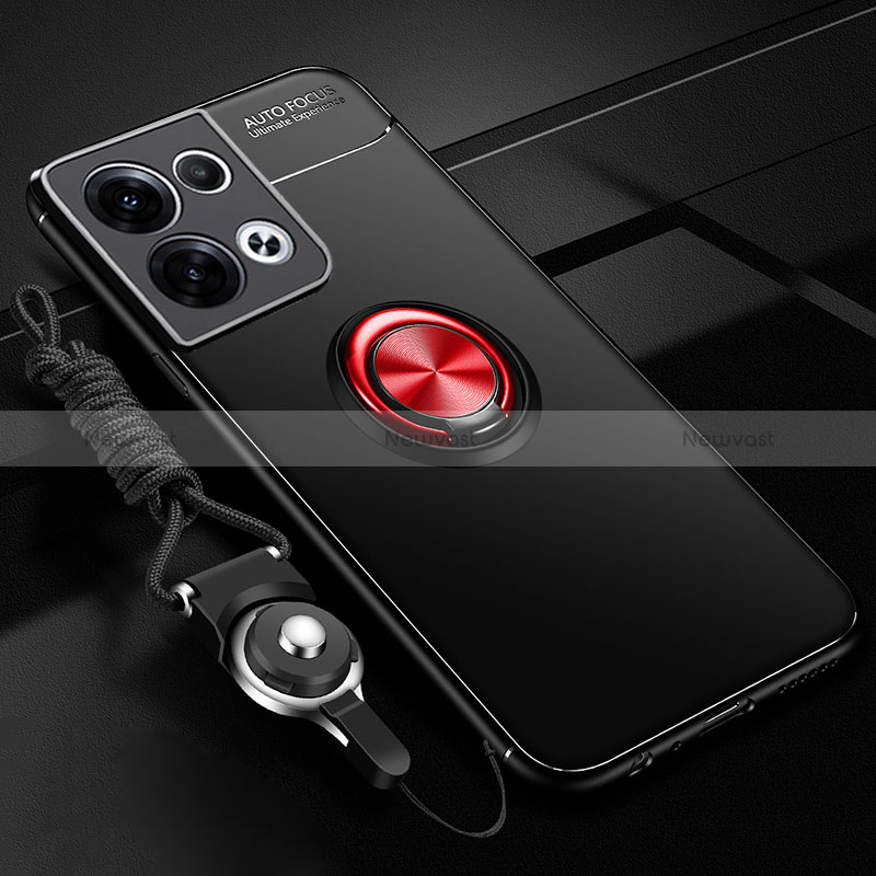 Ultra-thin Silicone Gel Soft Case Cover with Magnetic Finger Ring Stand JM3 for Oppo Reno8 5G