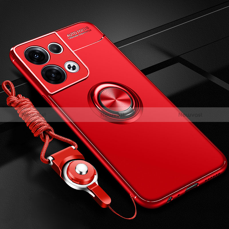Ultra-thin Silicone Gel Soft Case Cover with Magnetic Finger Ring Stand JM3 for Oppo Reno8 5G Red