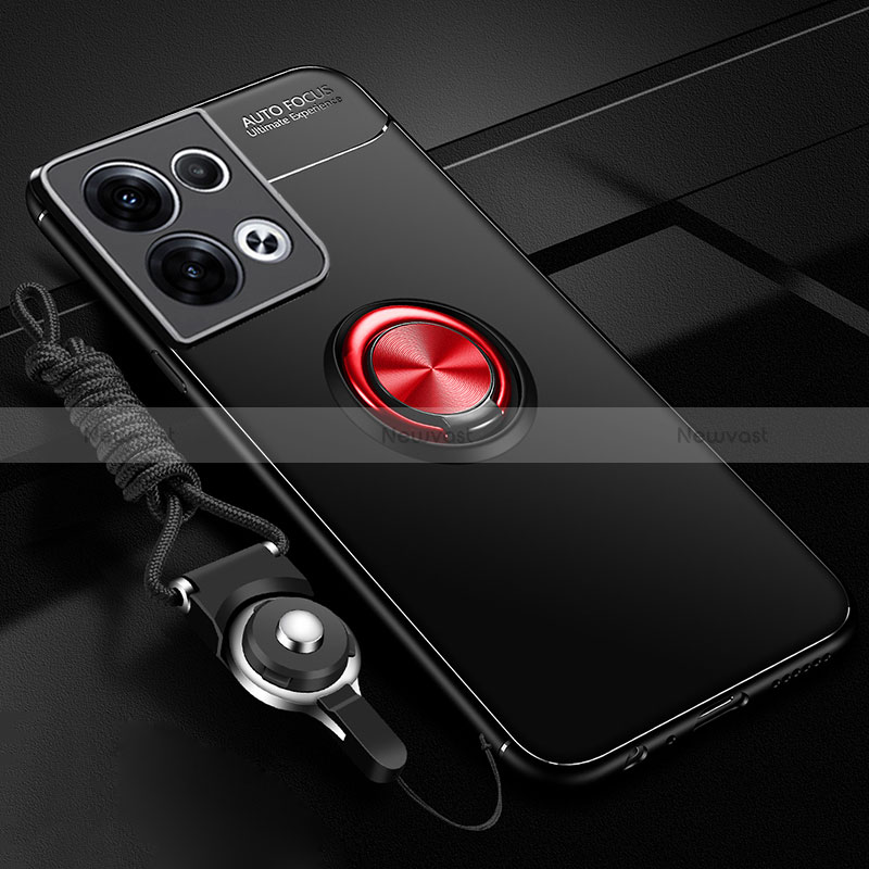 Ultra-thin Silicone Gel Soft Case Cover with Magnetic Finger Ring Stand JM3 for Oppo Reno9 5G
