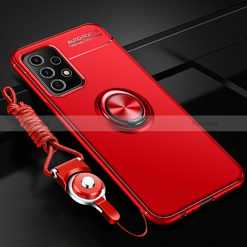 Ultra-thin Silicone Gel Soft Case Cover with Magnetic Finger Ring Stand JM3 for Samsung Galaxy A33 5G Red