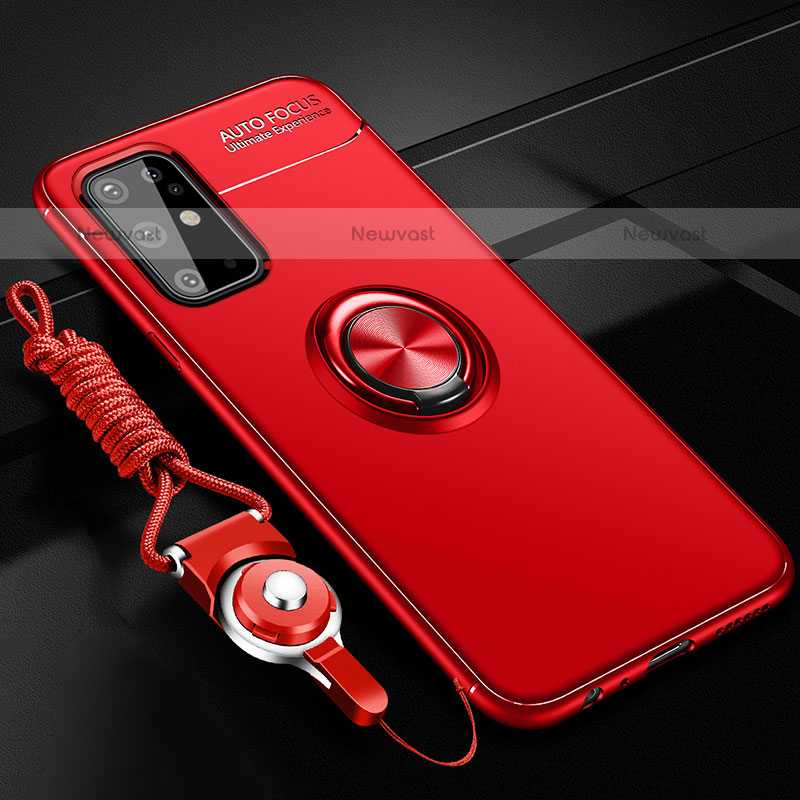 Ultra-thin Silicone Gel Soft Case Cover with Magnetic Finger Ring Stand JM3 for Samsung Galaxy S20 Plus 5G Red