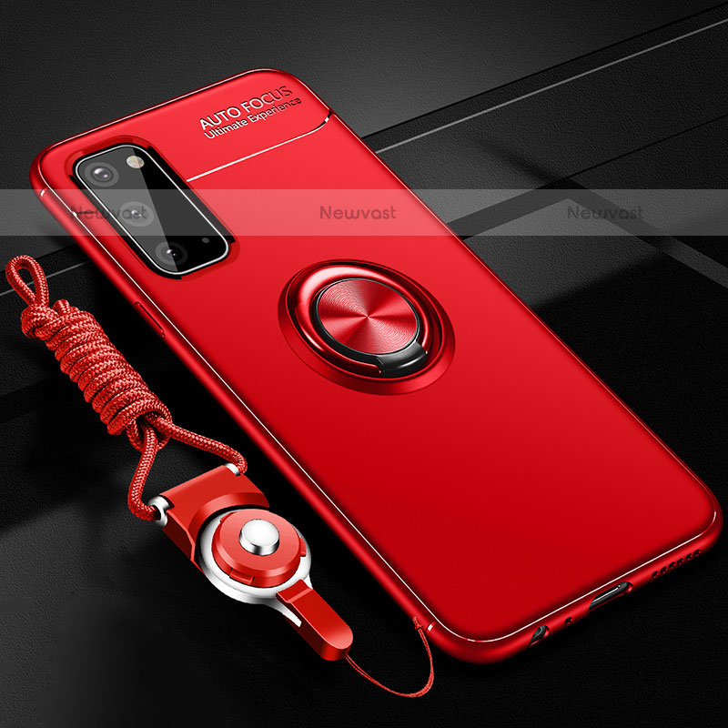 Ultra-thin Silicone Gel Soft Case Cover with Magnetic Finger Ring Stand JM3 for Samsung Galaxy S20 Red