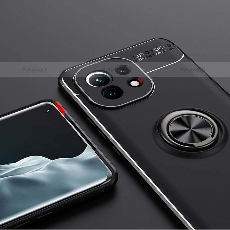 Ultra-thin Silicone Gel Soft Case Cover with Magnetic Finger Ring Stand K01 for Xiaomi Mi 11 5G