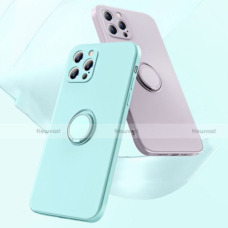 Ultra-thin Silicone Gel Soft Case Cover with Magnetic Finger Ring Stand N01 for Apple iPhone 12 Pro Max